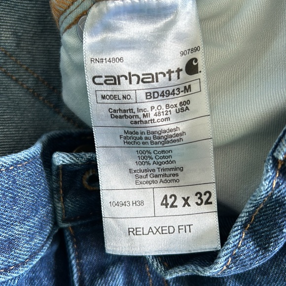 Carhartt Relaxed Fit 42x32 Straight Leg Heavy Duty Cotton Classic Denim Jeans - Picture 16 of 16